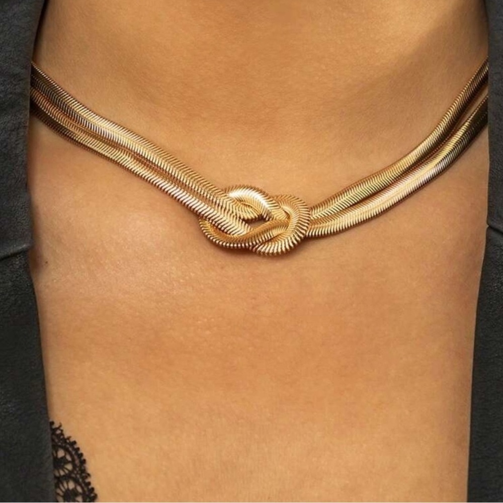 Gold Plated Stainless Steel Double Knot Herringbone Necklace | Stainless Steel